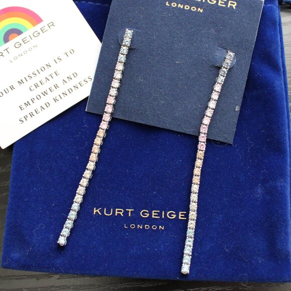 Kurt Geiger Pastel Cubic Zirconia Linear Drop Earrings - Picture 3 of 4